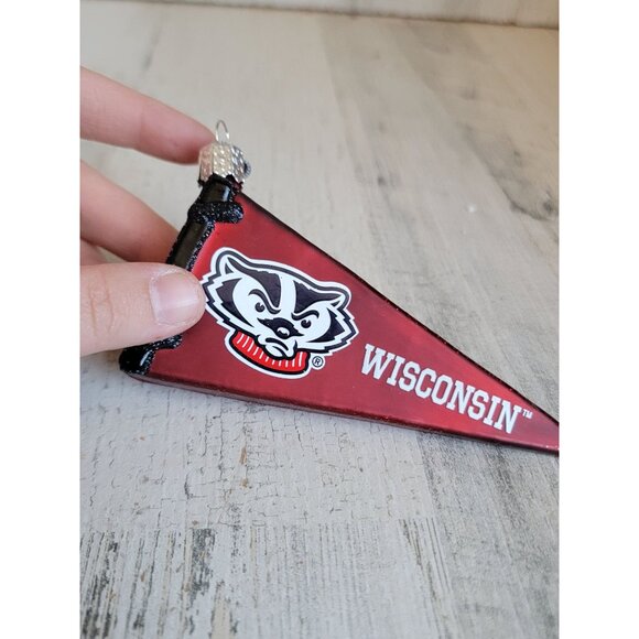 OWC Wisconsin Badgers glass flag ornament Xmas glitter - Picture 4 of 6